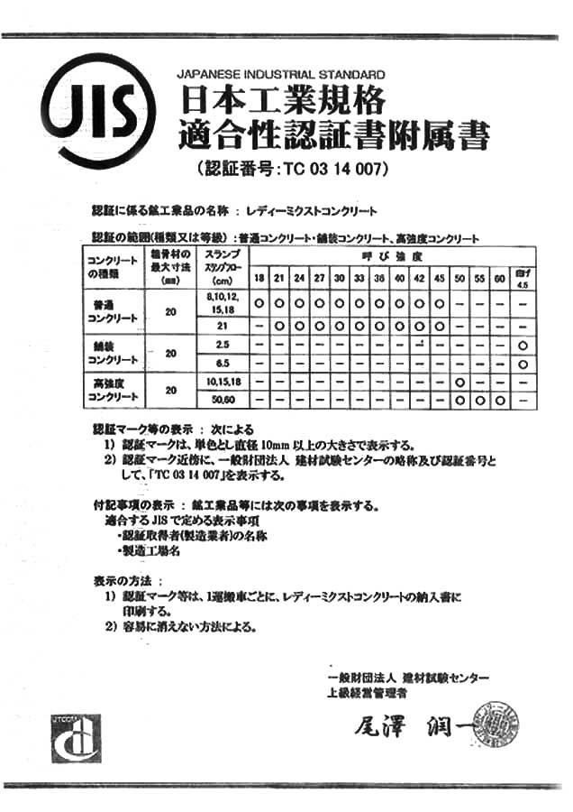 JIS認可書